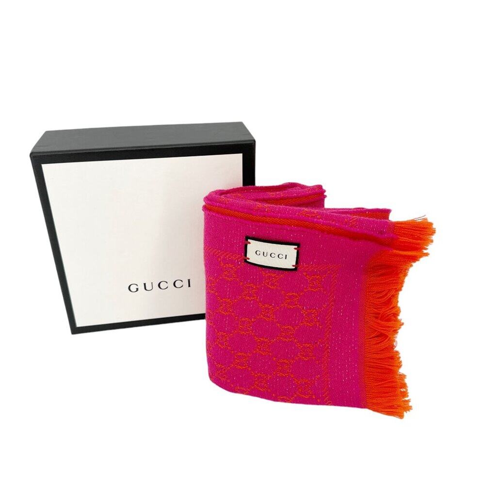 Gucci Hot Pink & Orange Monogram Fringe Scarf